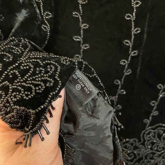 Lafayette 148 Black Velvet Beaded Fringe Tank Top Size 6 - Picture 9 of 13